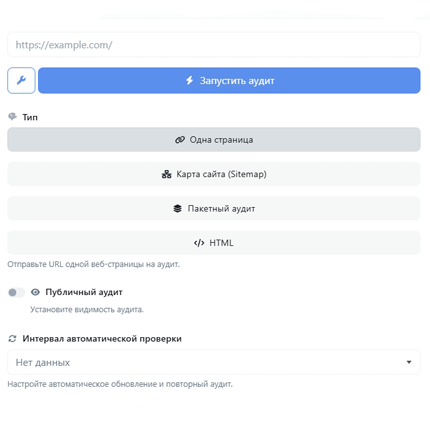 Скриншот формы генерации аудита в приложении