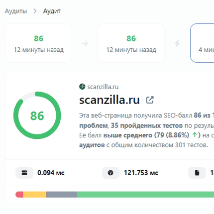 Скриншот функции отслеживания истории аудитов